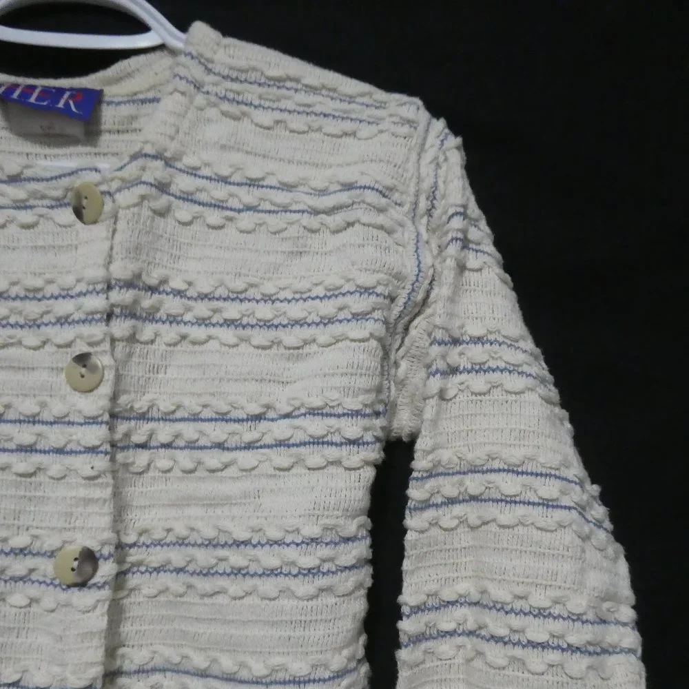HER | small | Chic Textured Button-Up Cardigan | Made In Canada | 100% Cotton - Picture 4 of 15